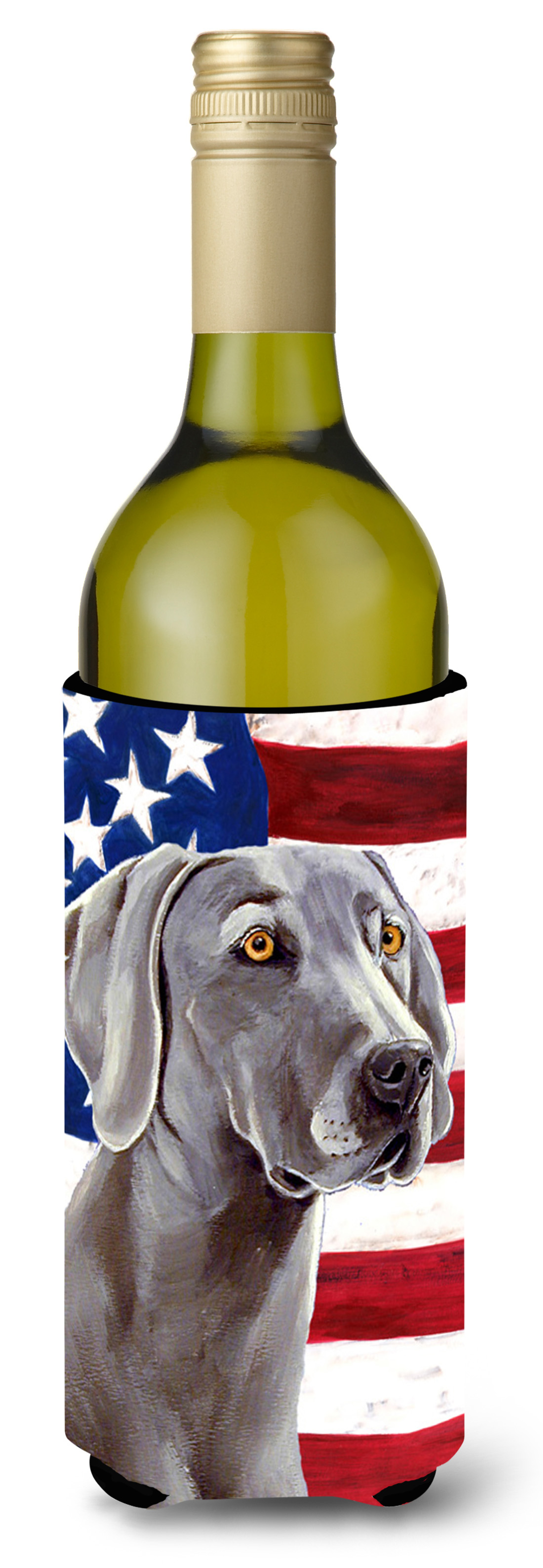 USA Patriotic American Flag Design with Dog Wine Bottle Hugger