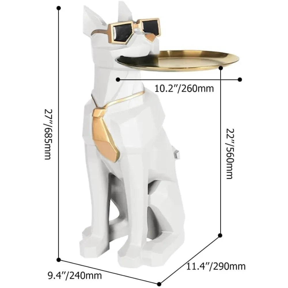 Resin Dog Sculpture, End Table with Metal Tray and Tissue Box