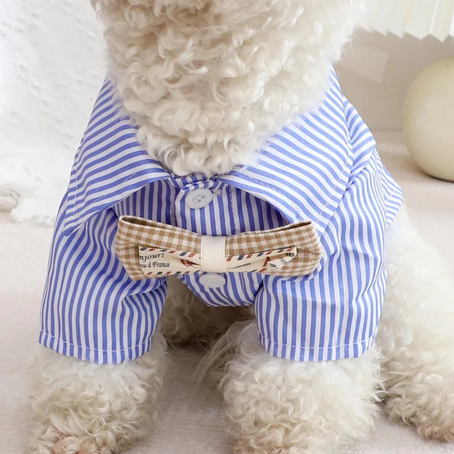 Blue Fashion Thin Striped Bowknot Shirt for Male or Female Dogs