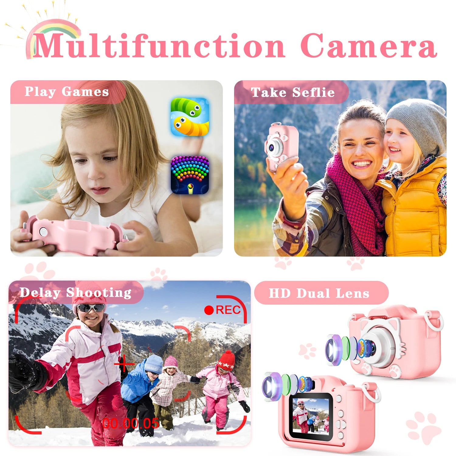 Cute Cat Camera with Silicone Case for Kids