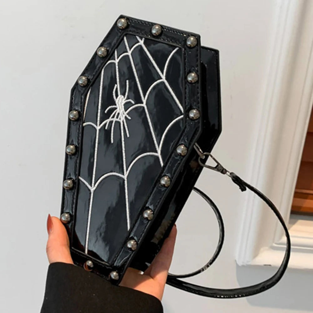 Halloween Rose Spider Sling Purses, Gothic Coffin Shaped Cellphone Bag