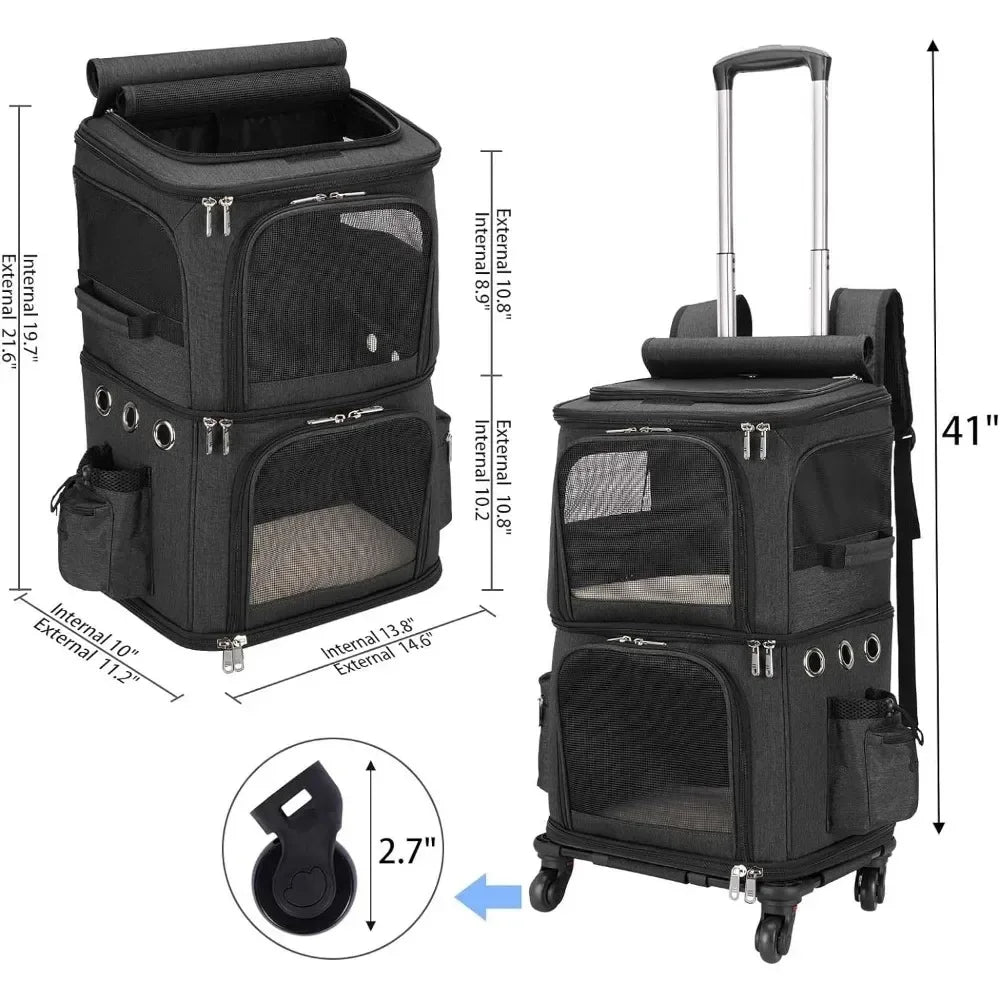 Backpack with Wheels for Dual Compartment Pet Carrier for Small Cats & Dogs Free Shipping Cat Supplies Products