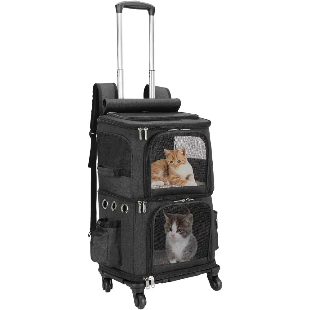 Backpack with Wheels for Dual Compartment Pet Carrier for Small Cats & Dogs Free Shipping Cat Supplies Products