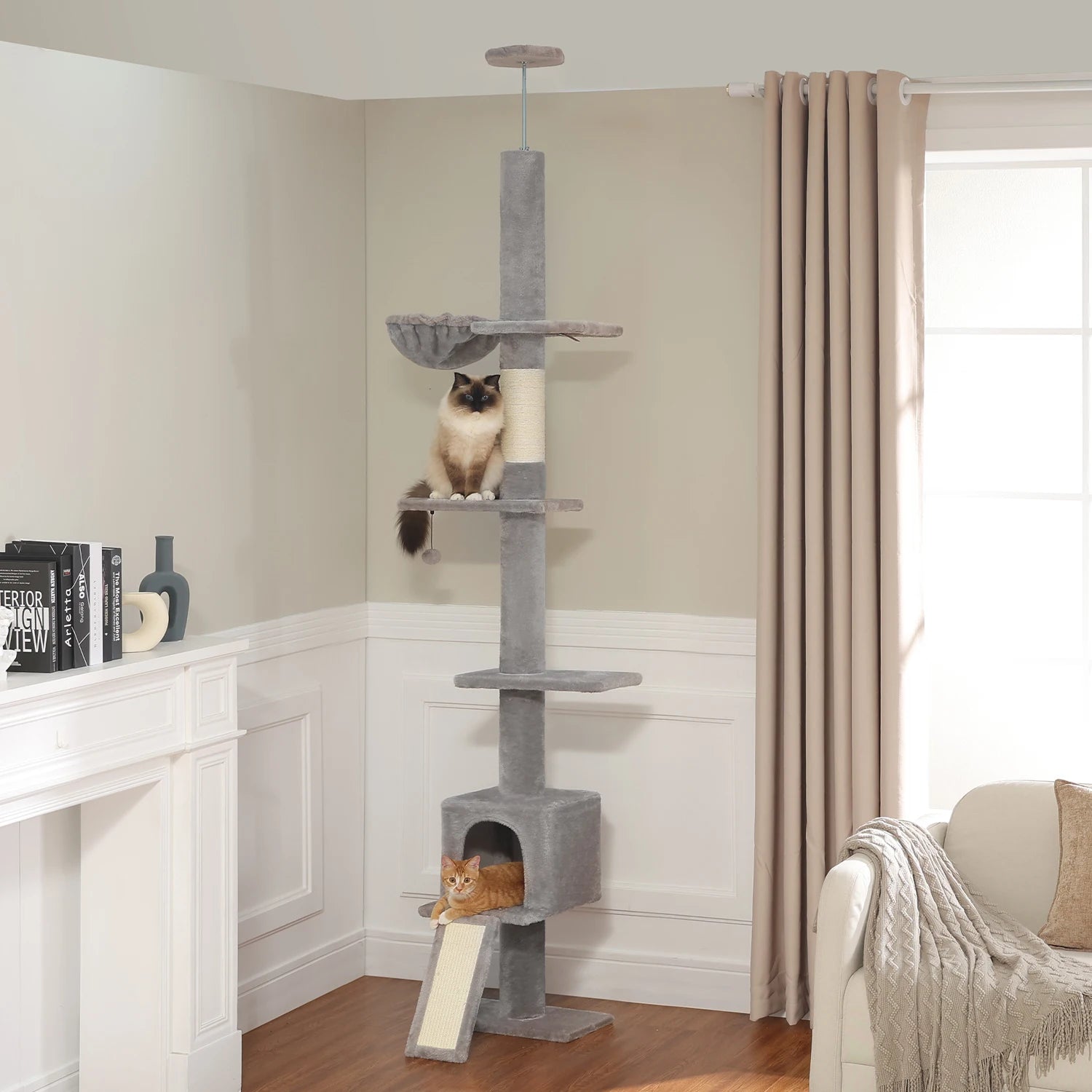 Adjustable Floor to Ceiling Cat Tree Tower 5 Tiers