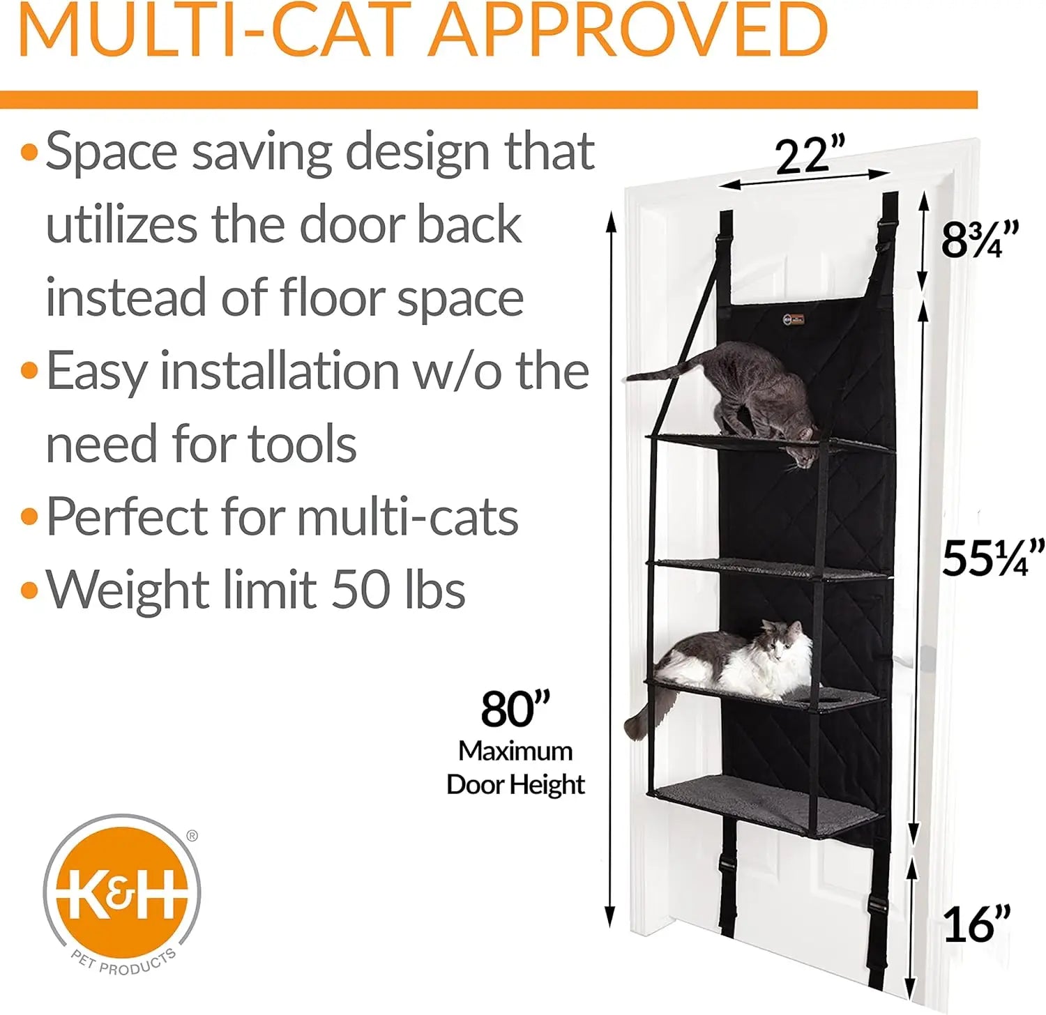 Door Mounted 4 Story Climber with Perch and Hammock for Cats