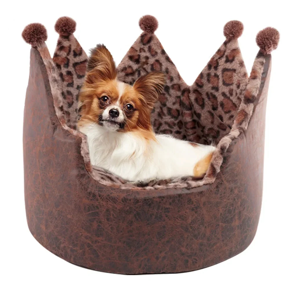 Leopard Crown Dog or Cat Bed in Four Colors