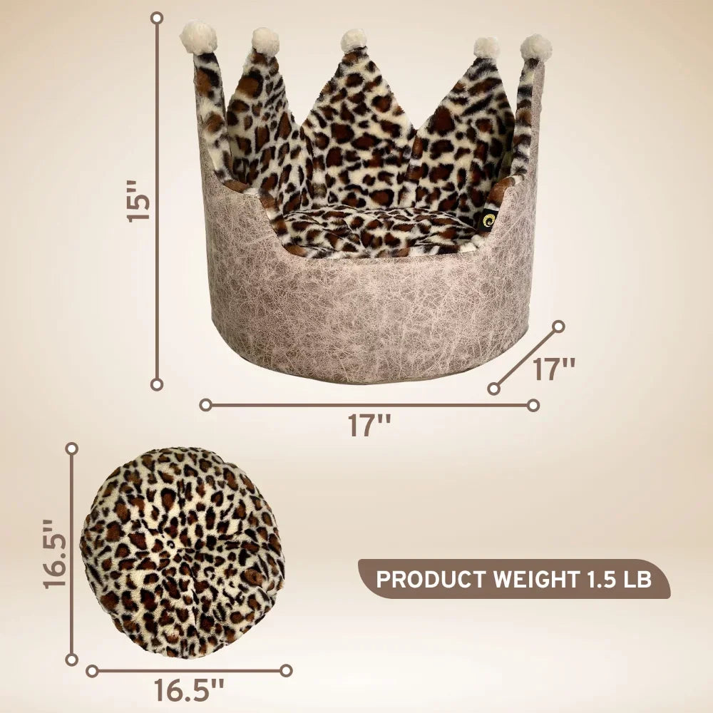 Leopard Crown Dog or Cat Bed in Four Colors