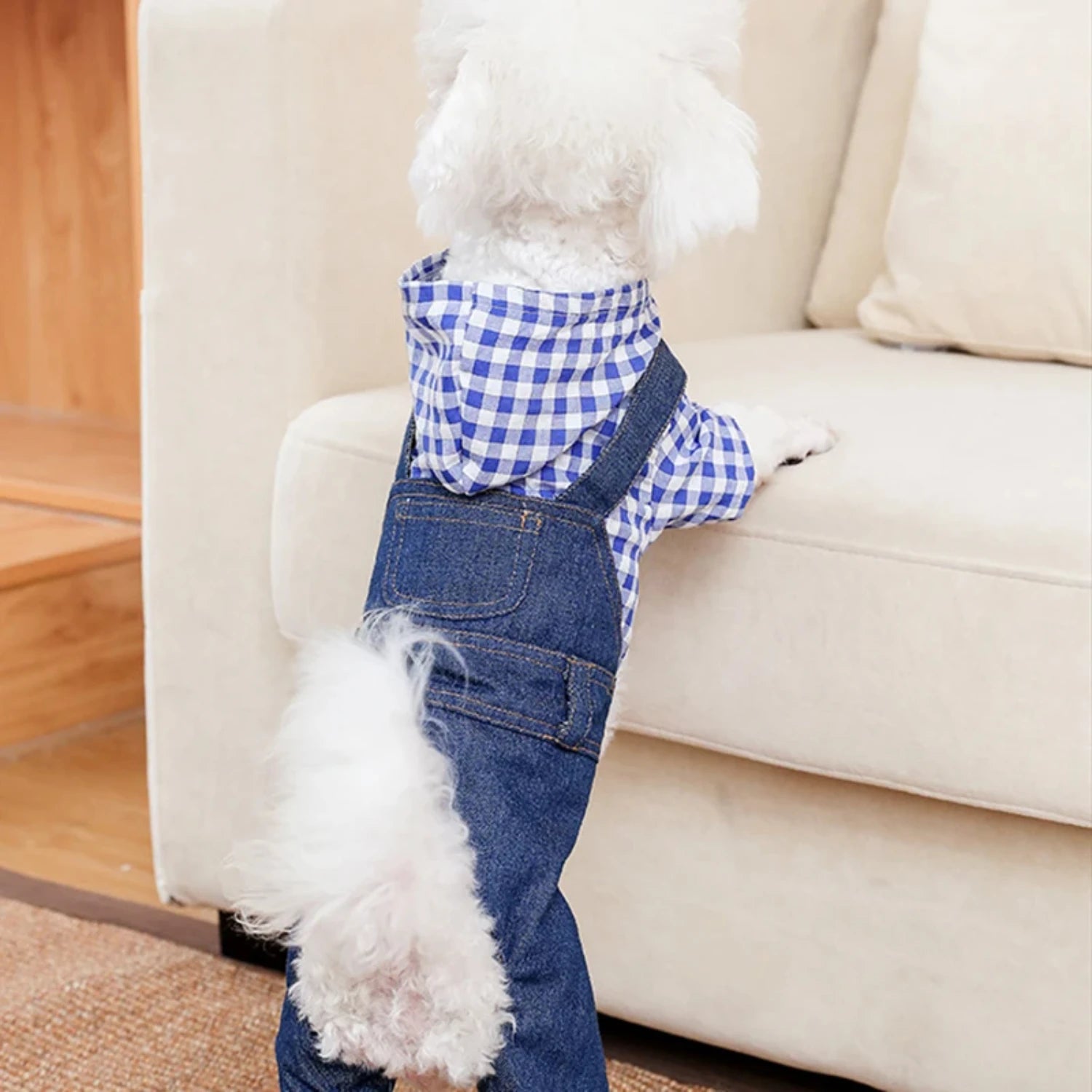 Chic and Adorable Striped Plaid Denim Jumpsuit for Your Dog or Cat