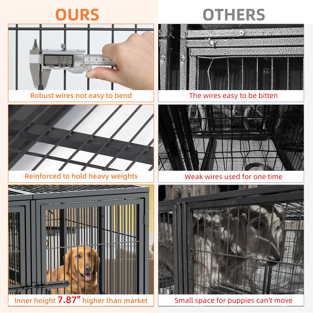 2 in 1 Large Heavy Duty Metal Dog Cage with Removable Divider