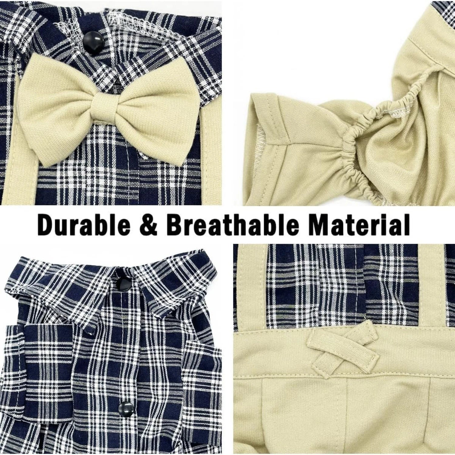 Cute Plaid Pet Overalls, Classic Black and White Puppy Shirt with Bowtie -LIMITED!!