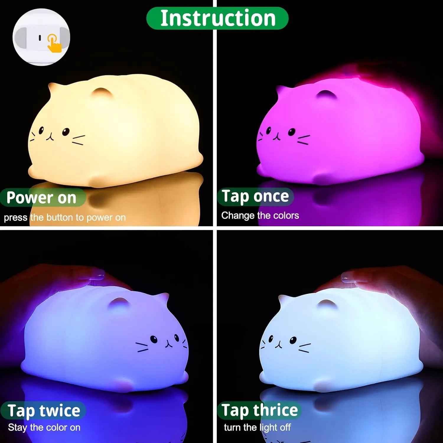 Rechargeable Cat LED Night Light for Children's Bedroom