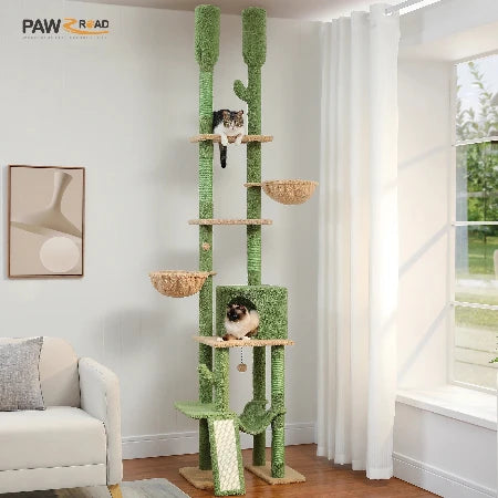 Cactus Cat Tree Floor to Ceiling Tower with Adjustable Height & Hammocks