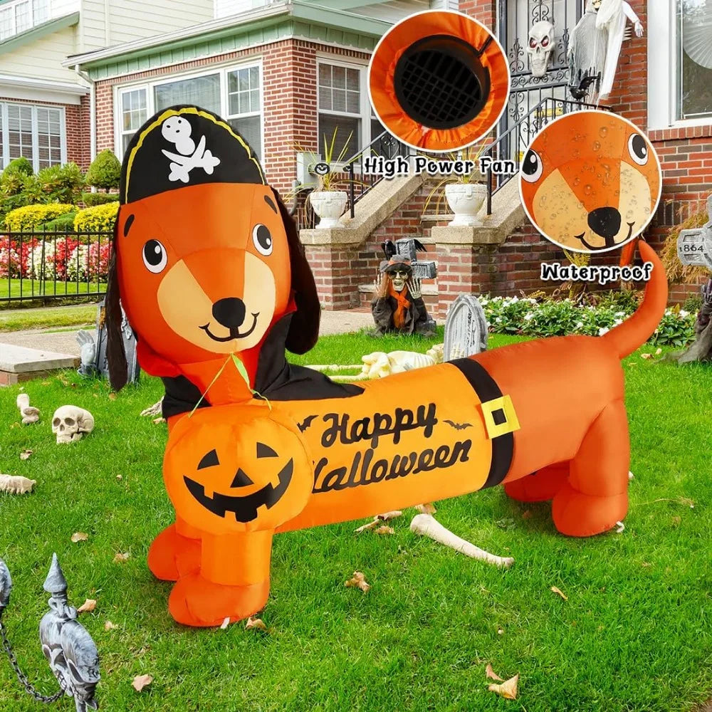 2-piece set of 5-foot Halloween inflatable dog and cat, with built-in LED