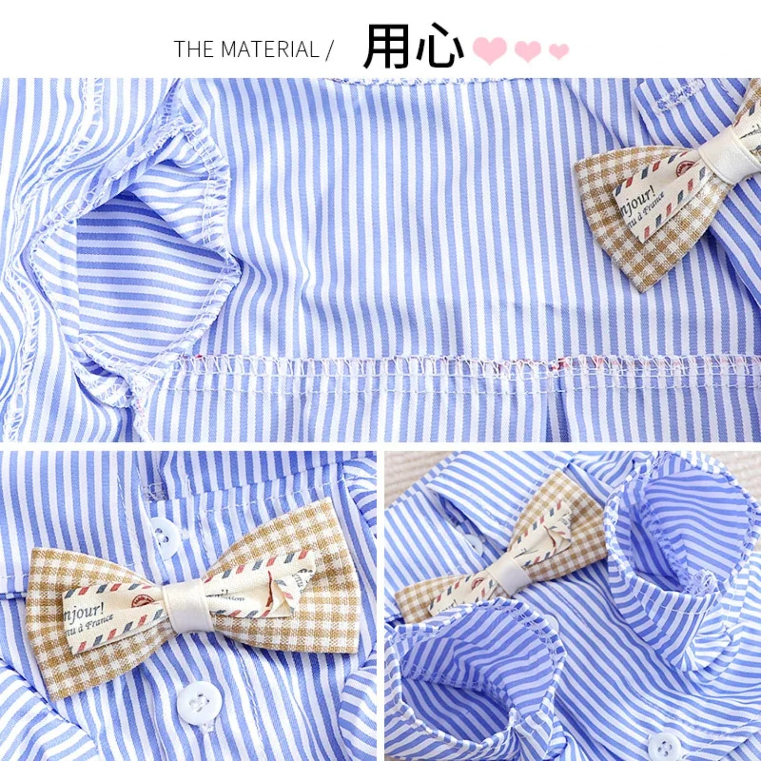 Blue Fashion Thin Striped Bowknot Shirt for Male or Female Dogs