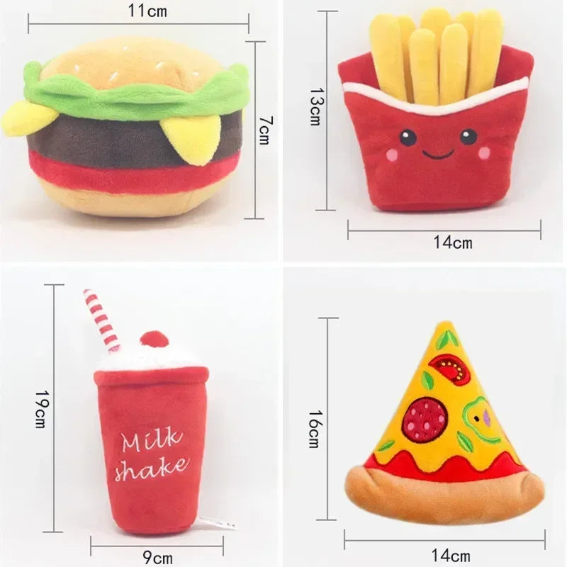 Fun Squeaky Dog Toys - Hamburger, Milkshake, French Fries and Pizza