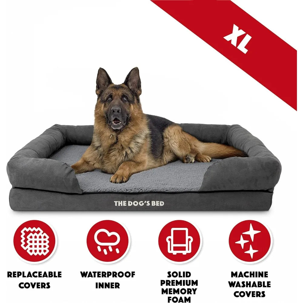 Solid Memory Foam Gray Plush Waterproof and Washable Dog Bed