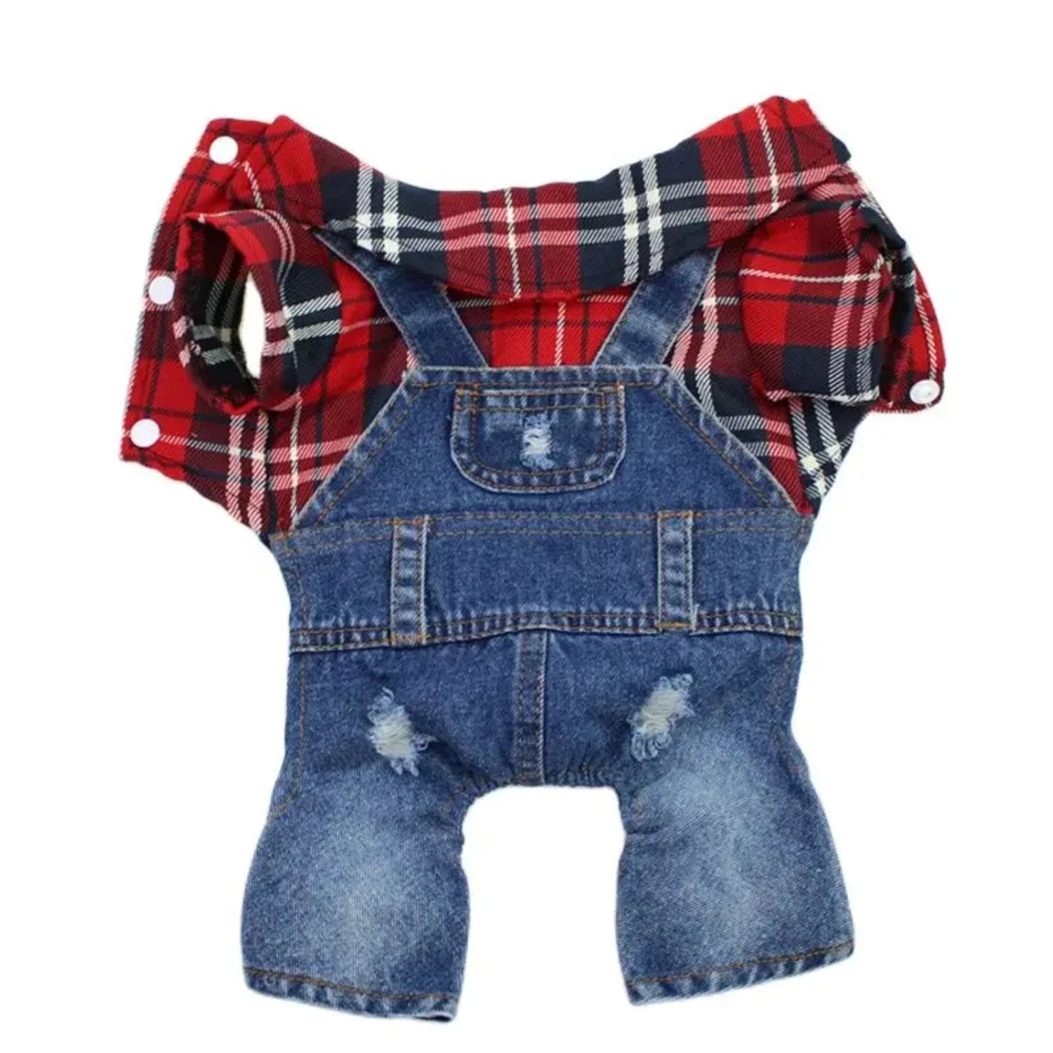 Plaid to the Bone: The Ultimate Denim Hoodie Jumpsuit for Pawsome Pups!