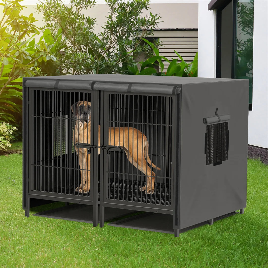 2 in 1 Large Heavy Duty Metal Dog Cage with Removable Divider