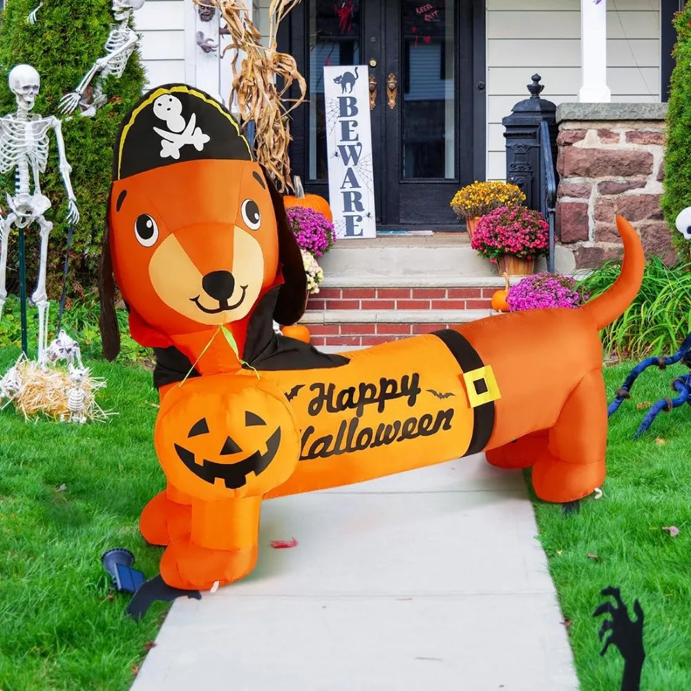 2-piece set of 5-foot Halloween inflatable dog and cat, with built-in LED