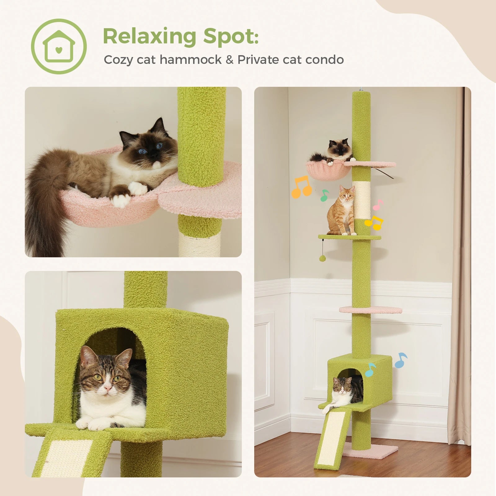 Adjustable Floor to Ceiling Cat Tree Tower 5 Tiers