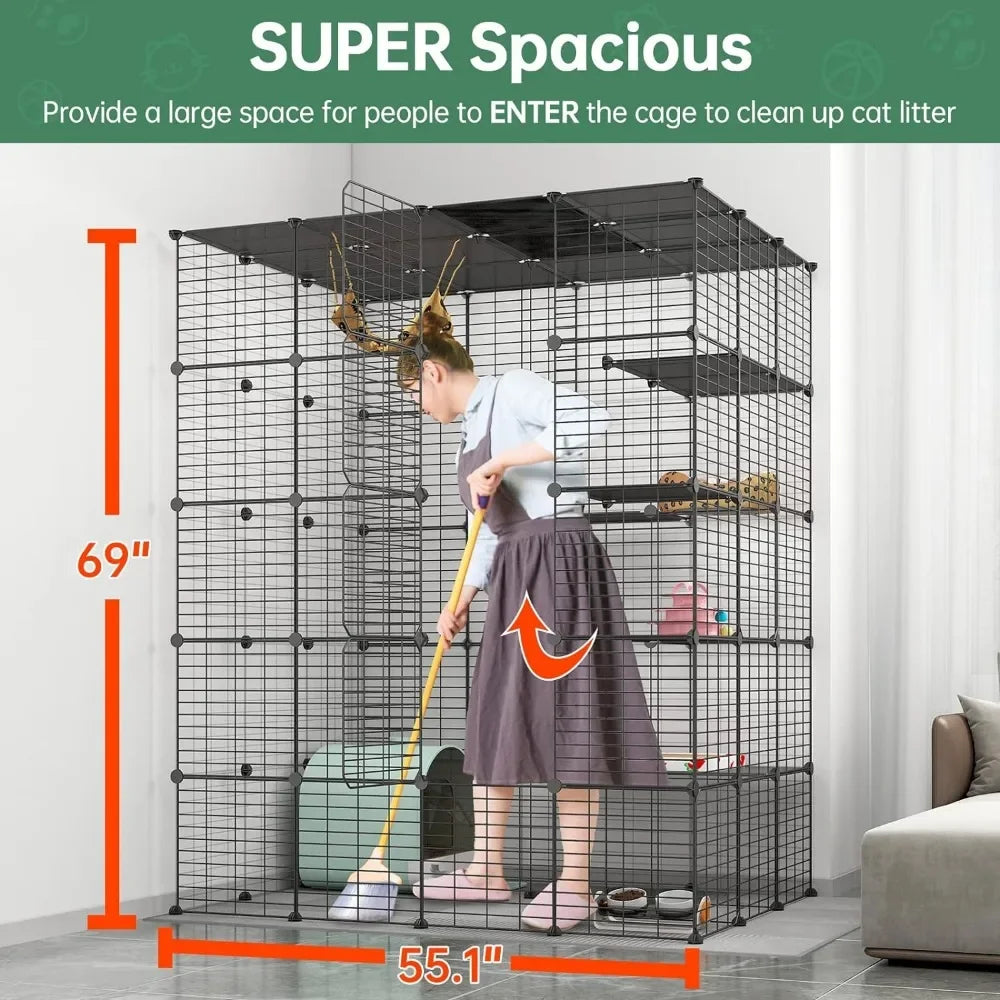 Indoor Cat Playpen | Cage | Metal Wire Crate Ideal for 1-4 Cats