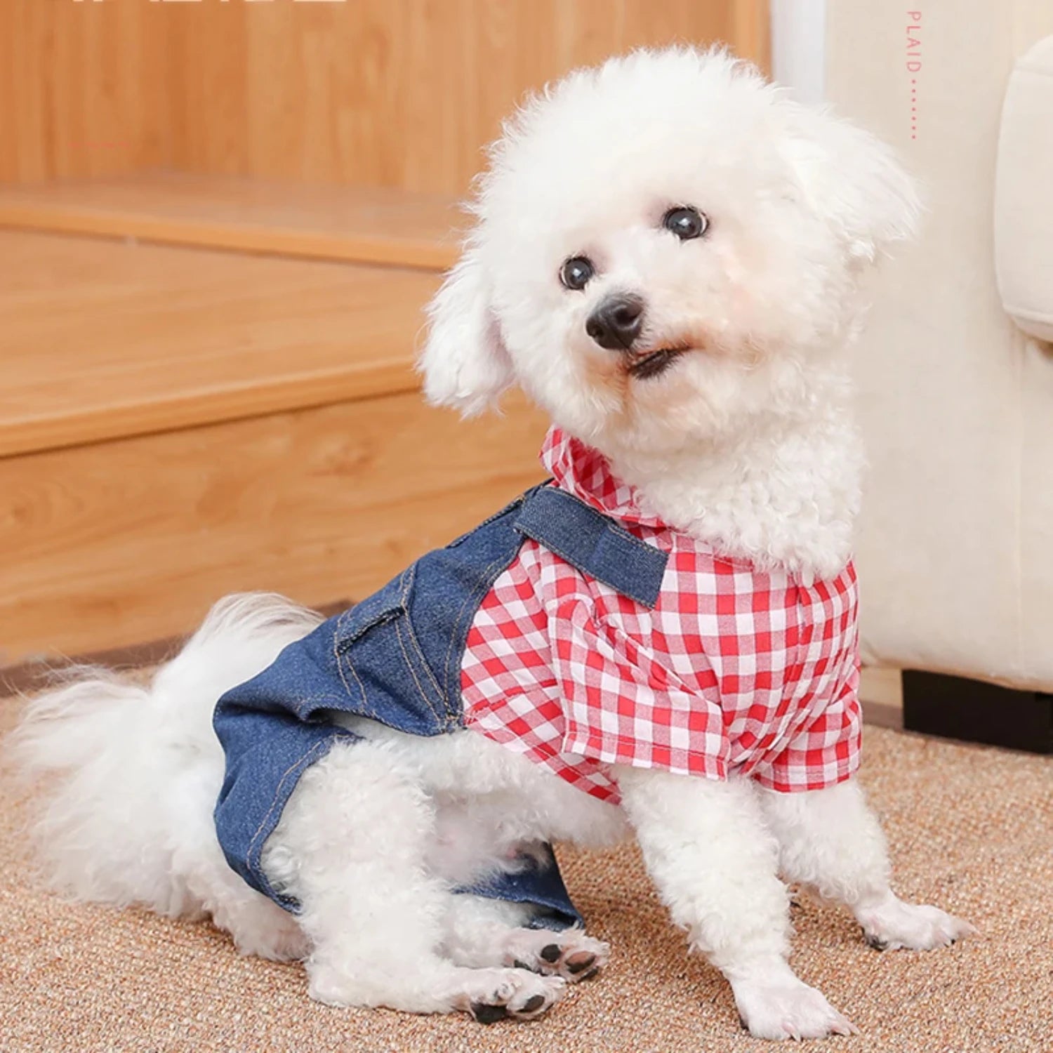 Chic and Adorable Striped Plaid Denim Jumpsuit for Your Dog or Cat