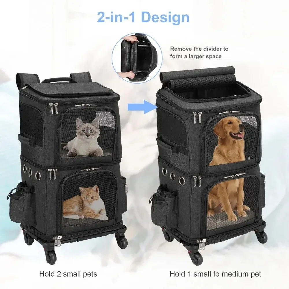 Backpack with Wheels for Dual Compartment Pet Carrier for Small Cats & Dogs Free Shipping Cat Supplies Products