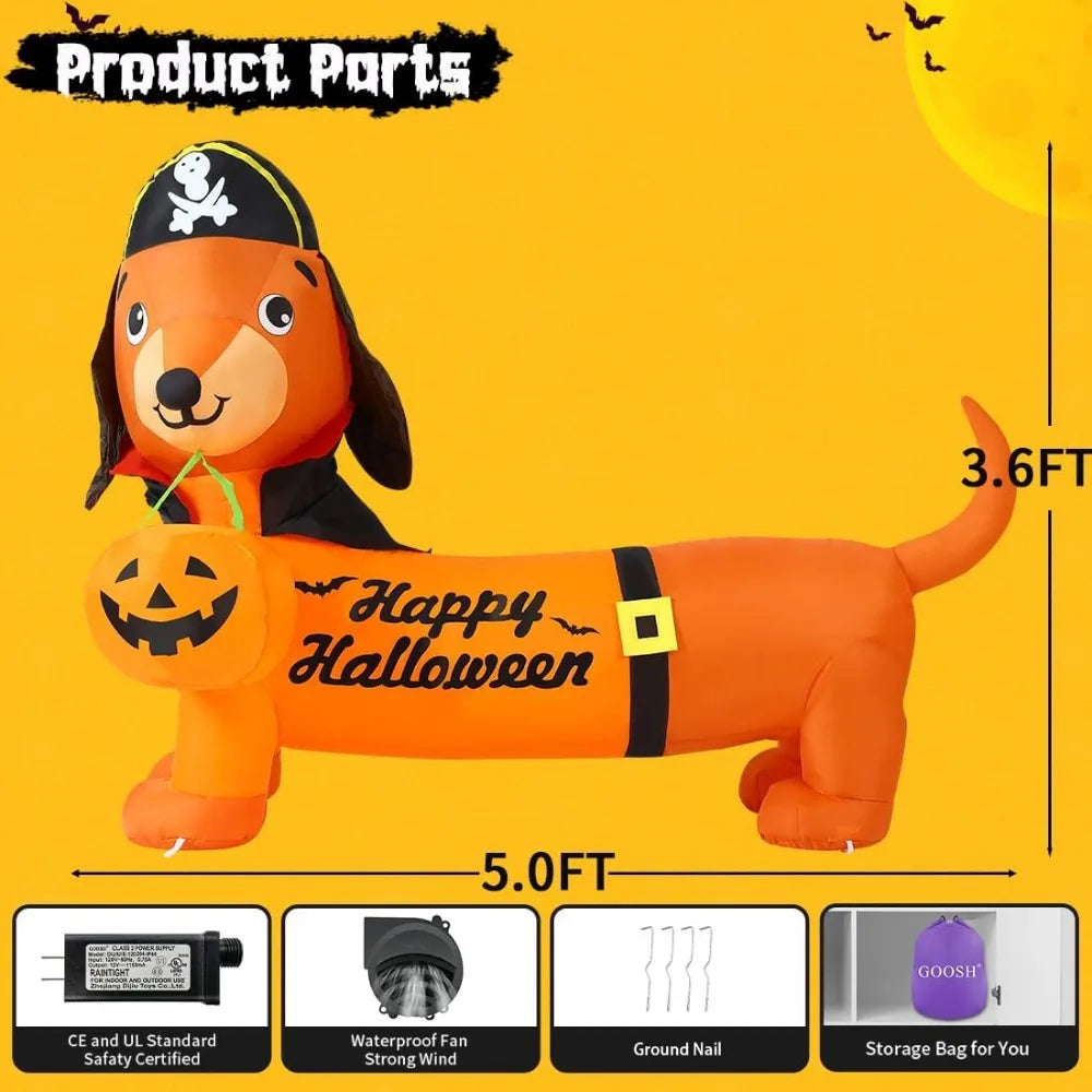 2-piece set of 5-foot Halloween inflatable dog and cat, with built-in LED