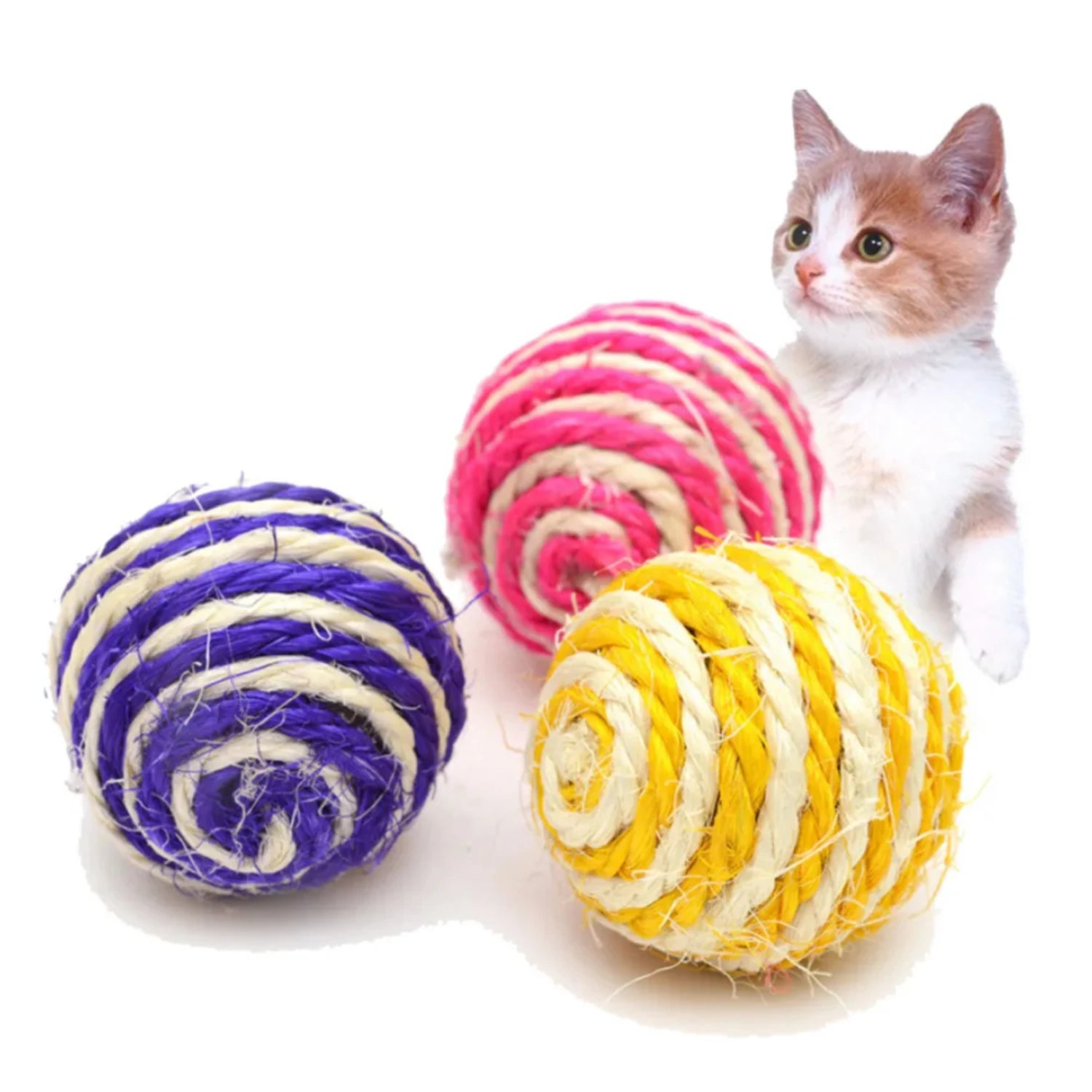 Colorful, Vibrant, Durable Braided Sisal Cat Toy for Interactive Play - Promotes Health Benefits and Exercise