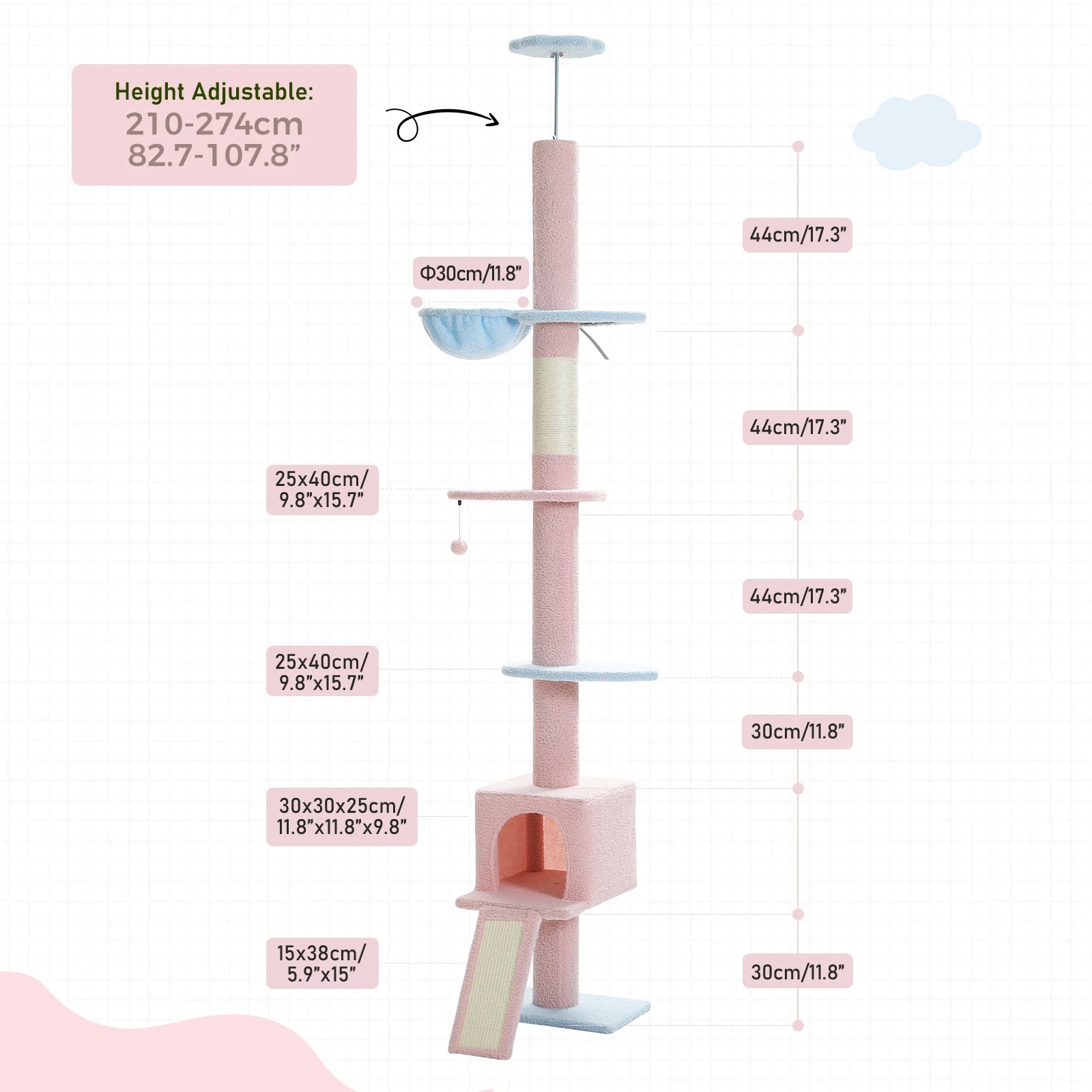 Adjustable Floor to Ceiling Cat Tree Tower 5 Tiers