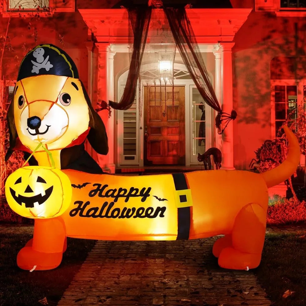 2-piece set of 5-foot Halloween inflatable dog and cat, with built-in LED