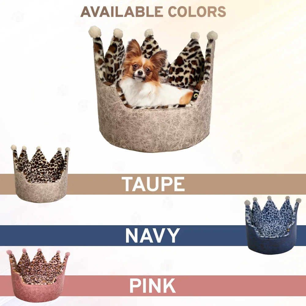 Leopard Crown Dog or Cat Bed in Four Colors