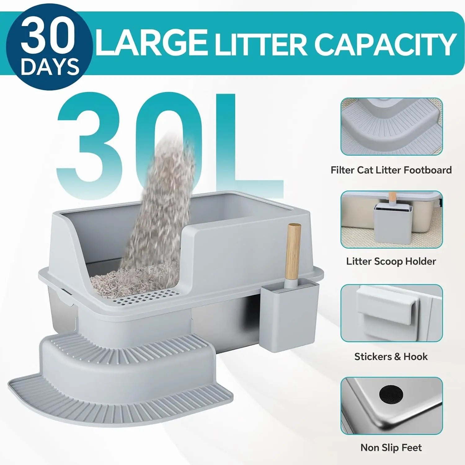 Enclosed Stainless Steel Litter Box for Big Cats