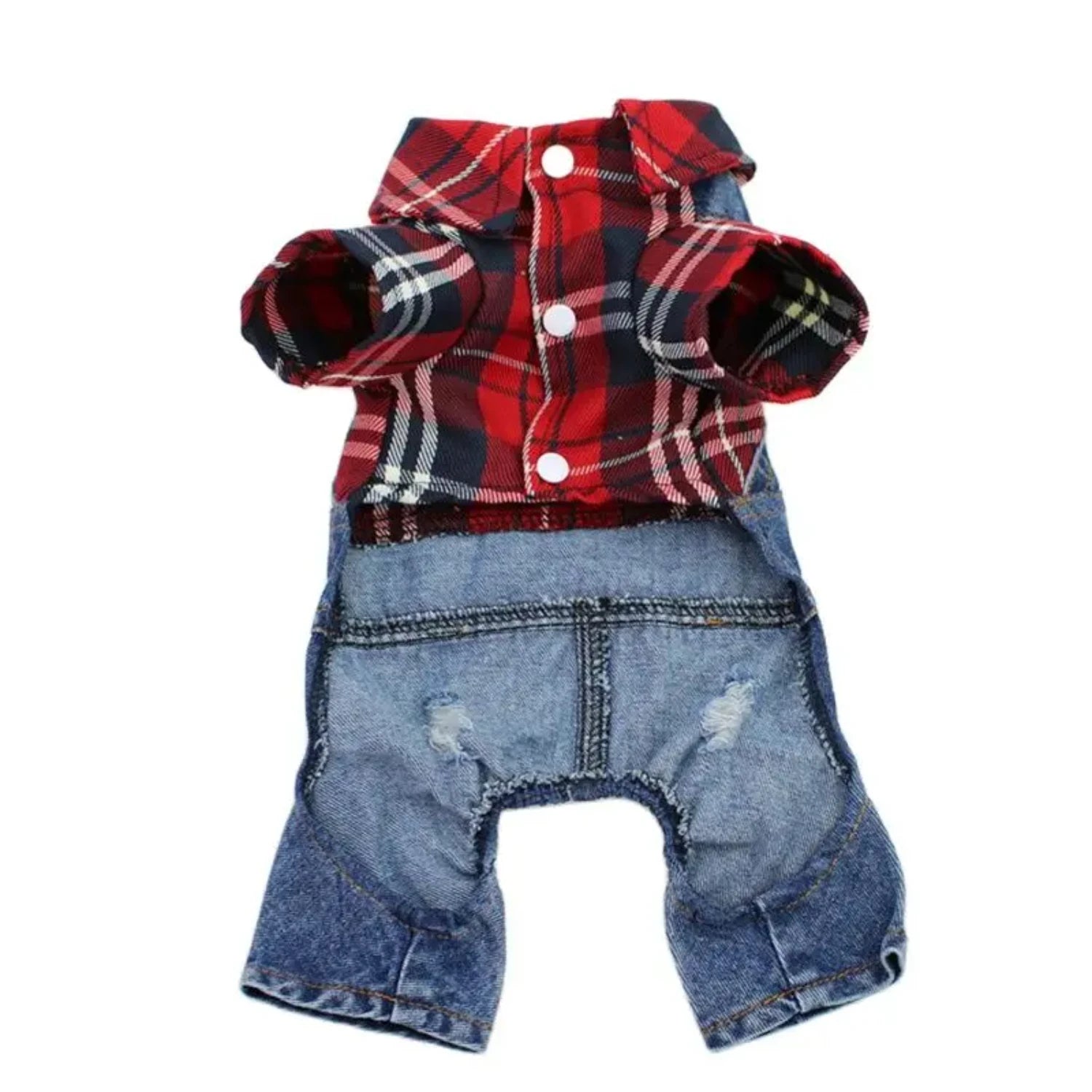 Plaid to the Bone: The Ultimate Denim Hoodie Jumpsuit for Pawsome Pups!