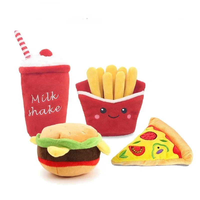 Fun Squeaky Dog Toys - Hamburger, Milkshake, French Fries and Pizza