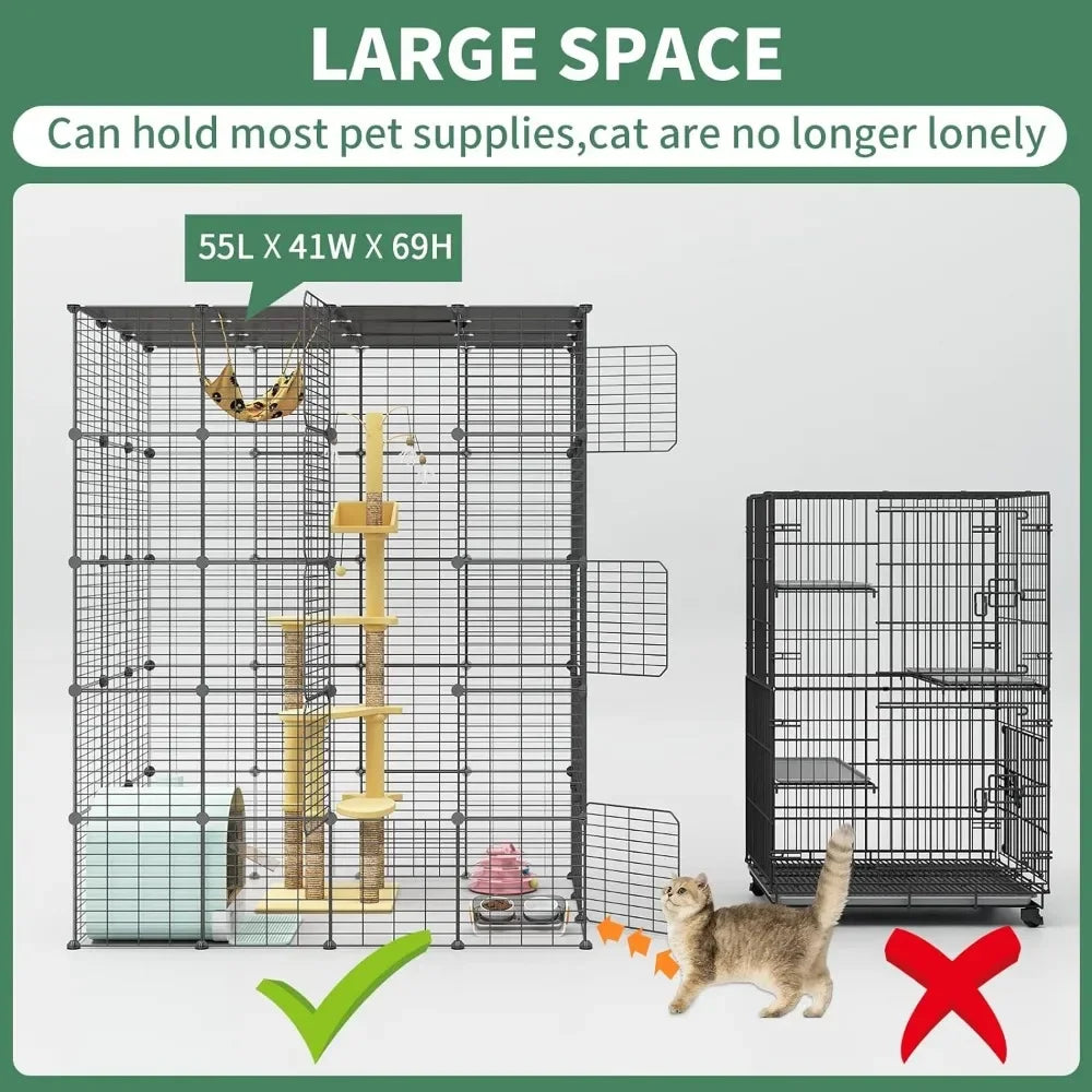 Indoor Cat Playpen | Cage | Metal Wire Crate Ideal for 1-4 Cats