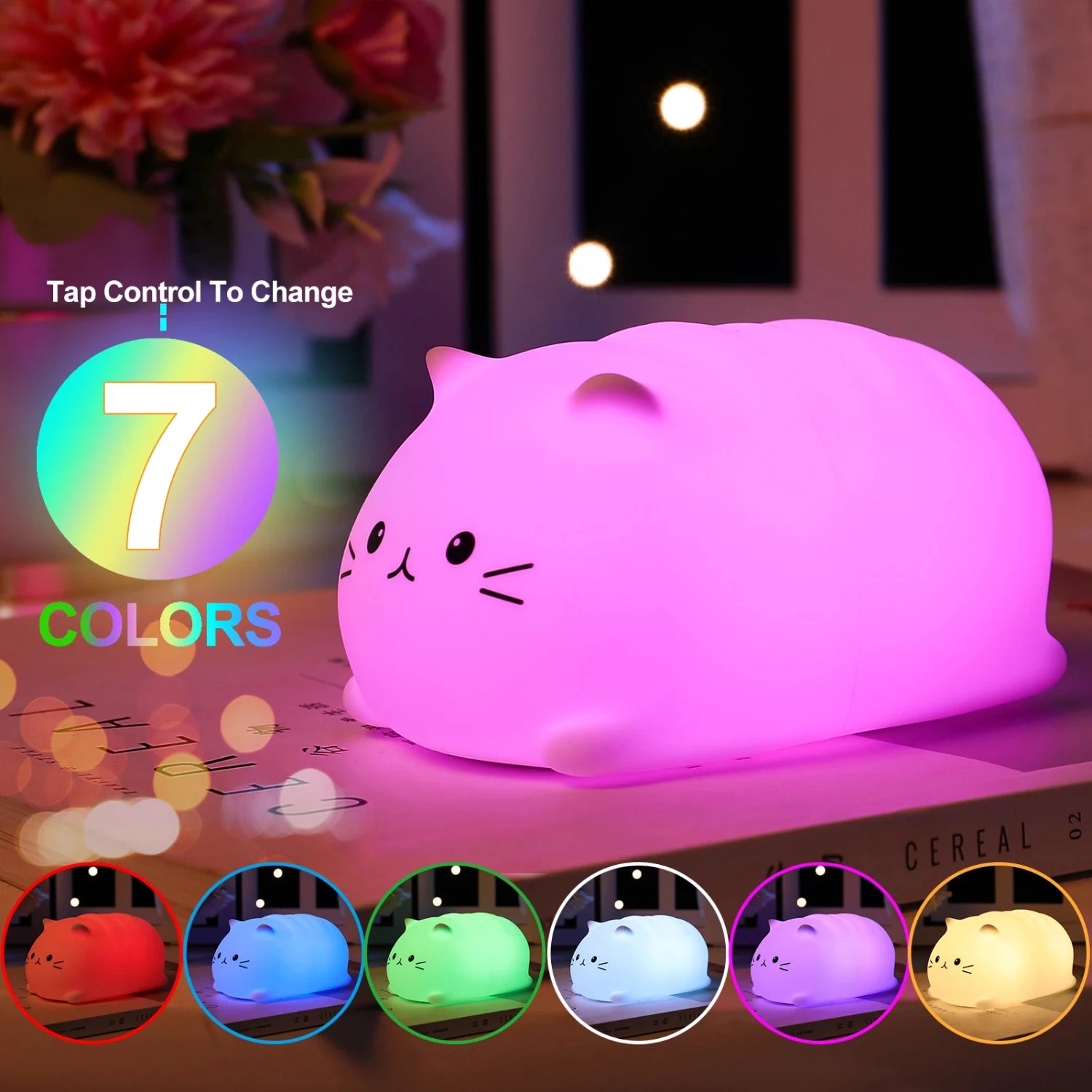 Rechargeable Cat LED Night Light for Children's Bedroom